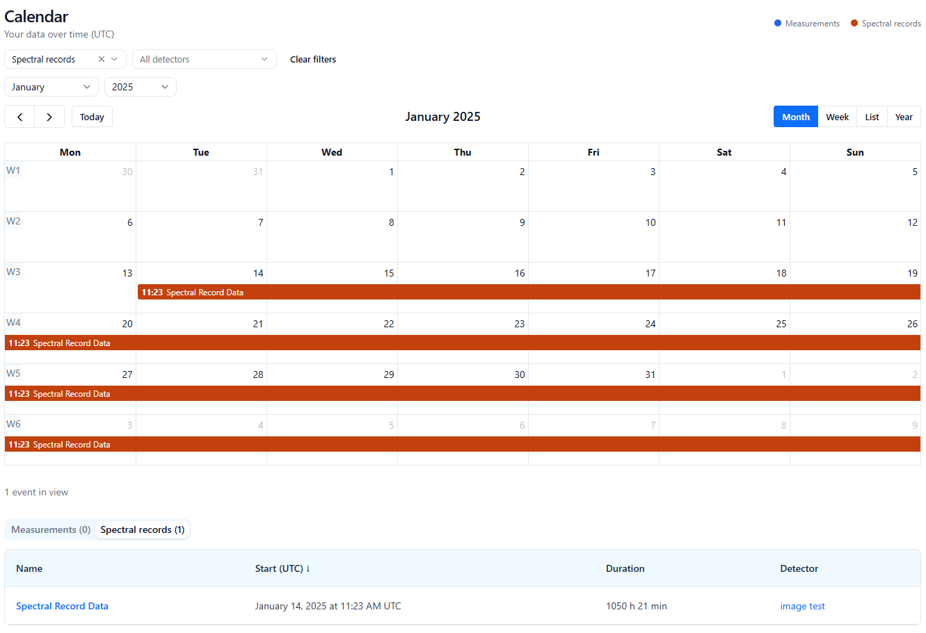 Calendar month view in DOSPORTAL