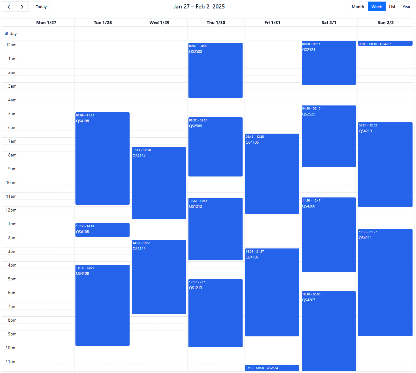 Calendar week view in DOSPORTAL