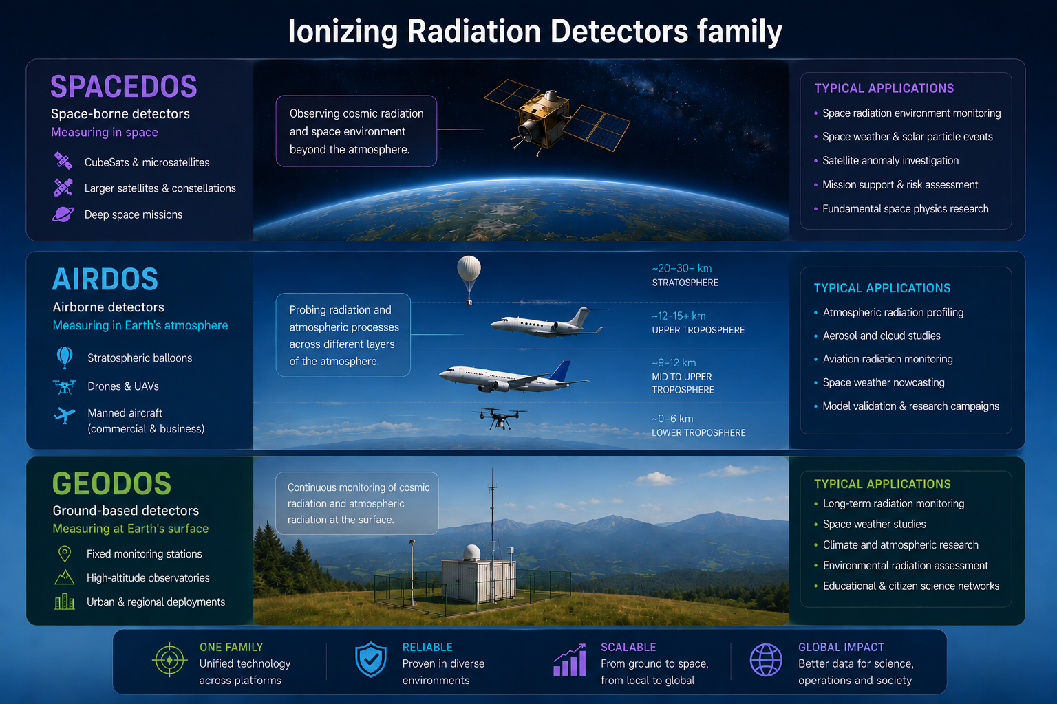 Different types of instruments in UST ionizing radiation sensors family